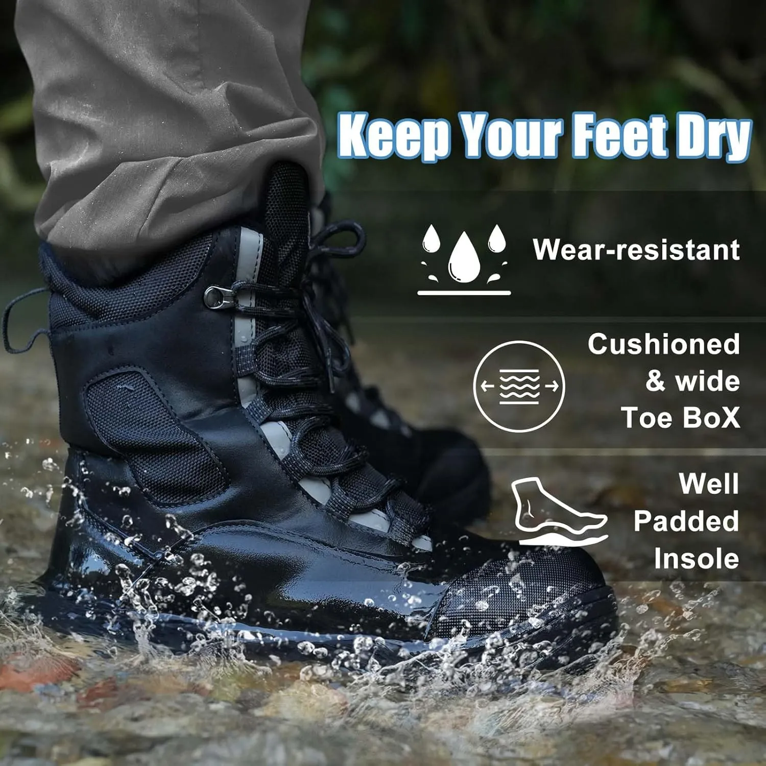 Waterproof Snow Boots for Men - Men's Winter Boots, Warm Fur Lined Men's Snow Boots Slip Resistance Lightweight for Outdoor Hiking Work