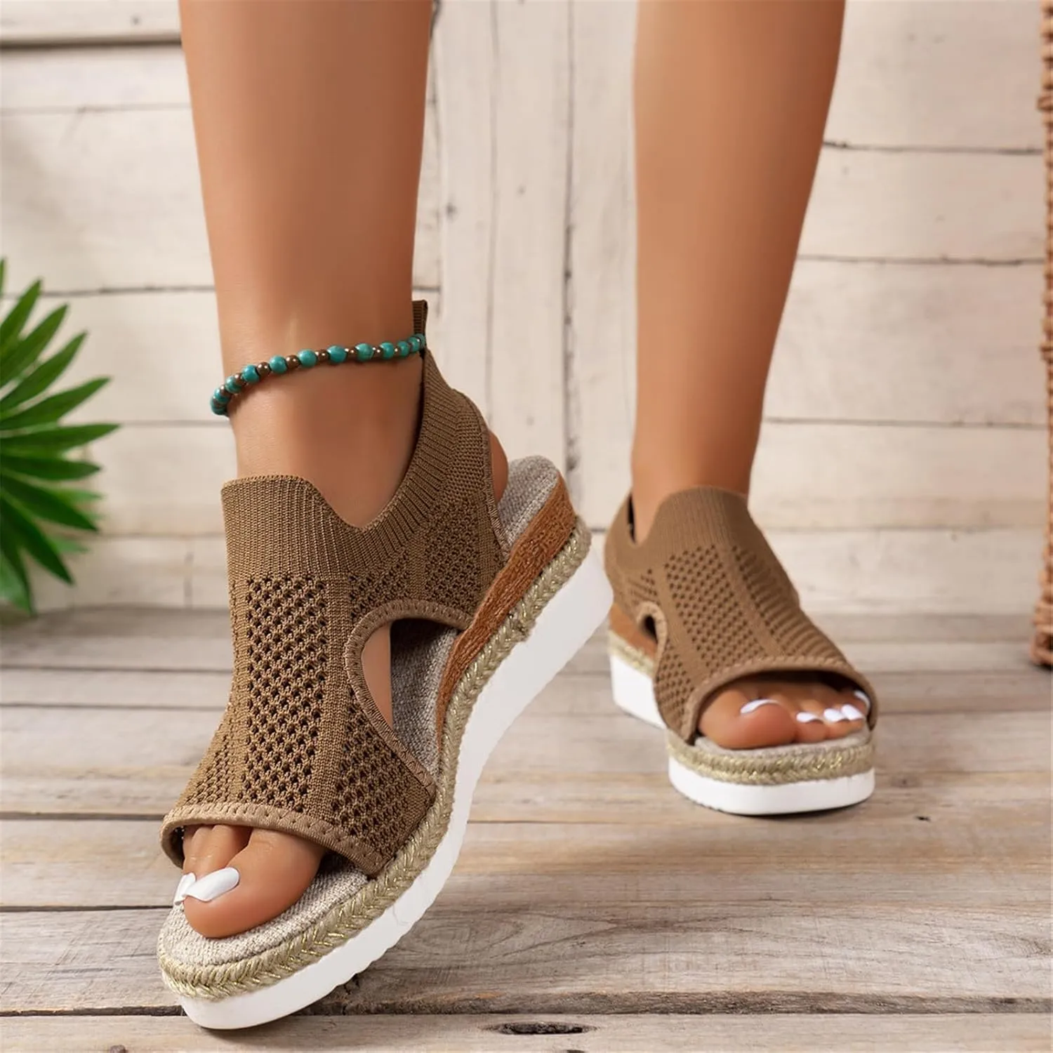 Wedge Sandals Comfortable Dressy Casual Platform Sandals Knit Open Toe Hollow Out Mesh Non Slip Sandal Concise Casual Shoes for Summer and Daily Wear