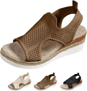Wedge Sandals Comfortable Dressy Casual Platform Sandals Knit Open Toe Hollow Out Mesh Non Slip Sandal Concise Casual Shoes for Summer and Daily Wear