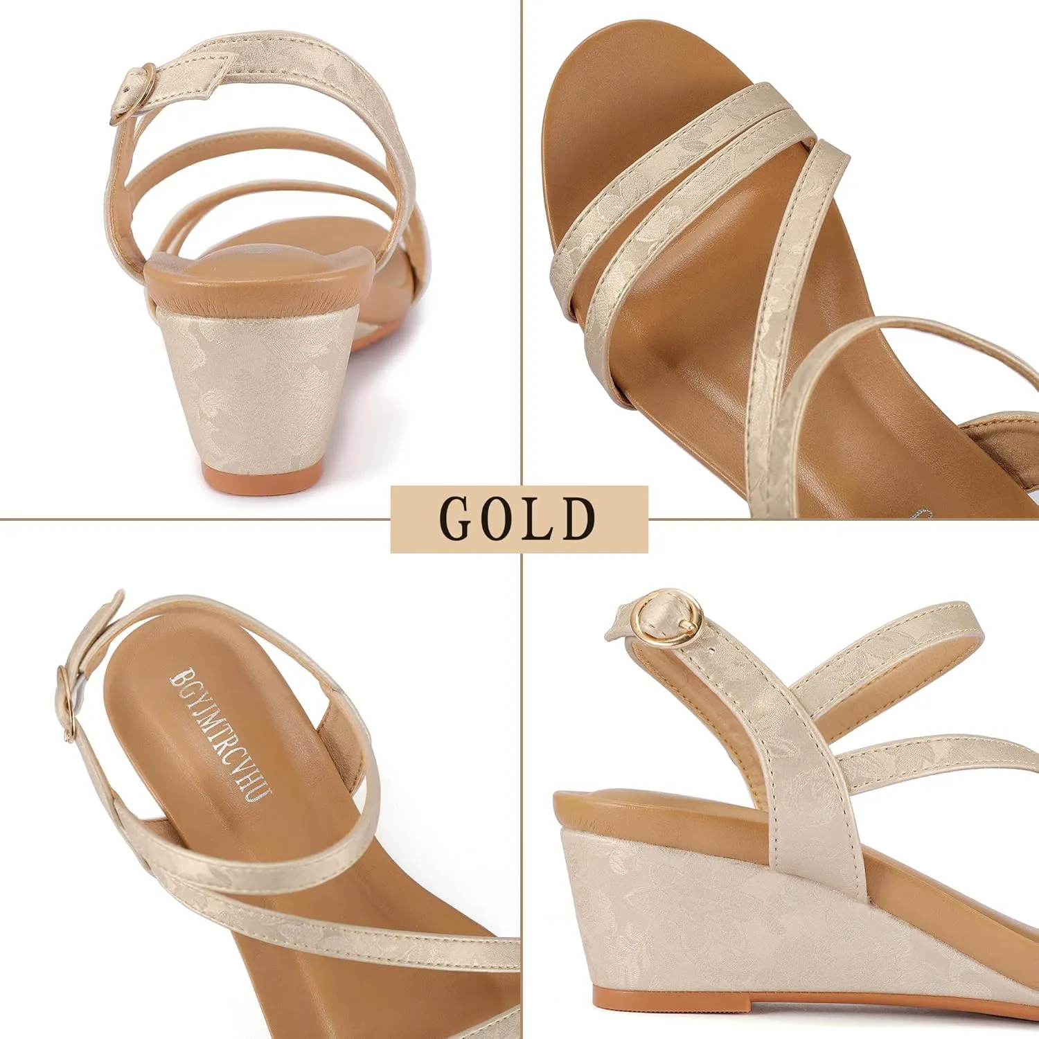 Wedge Sandals for Women Dress Elastic Ankle Strap Rhinestone Sandals Summer Comfortable Shoe