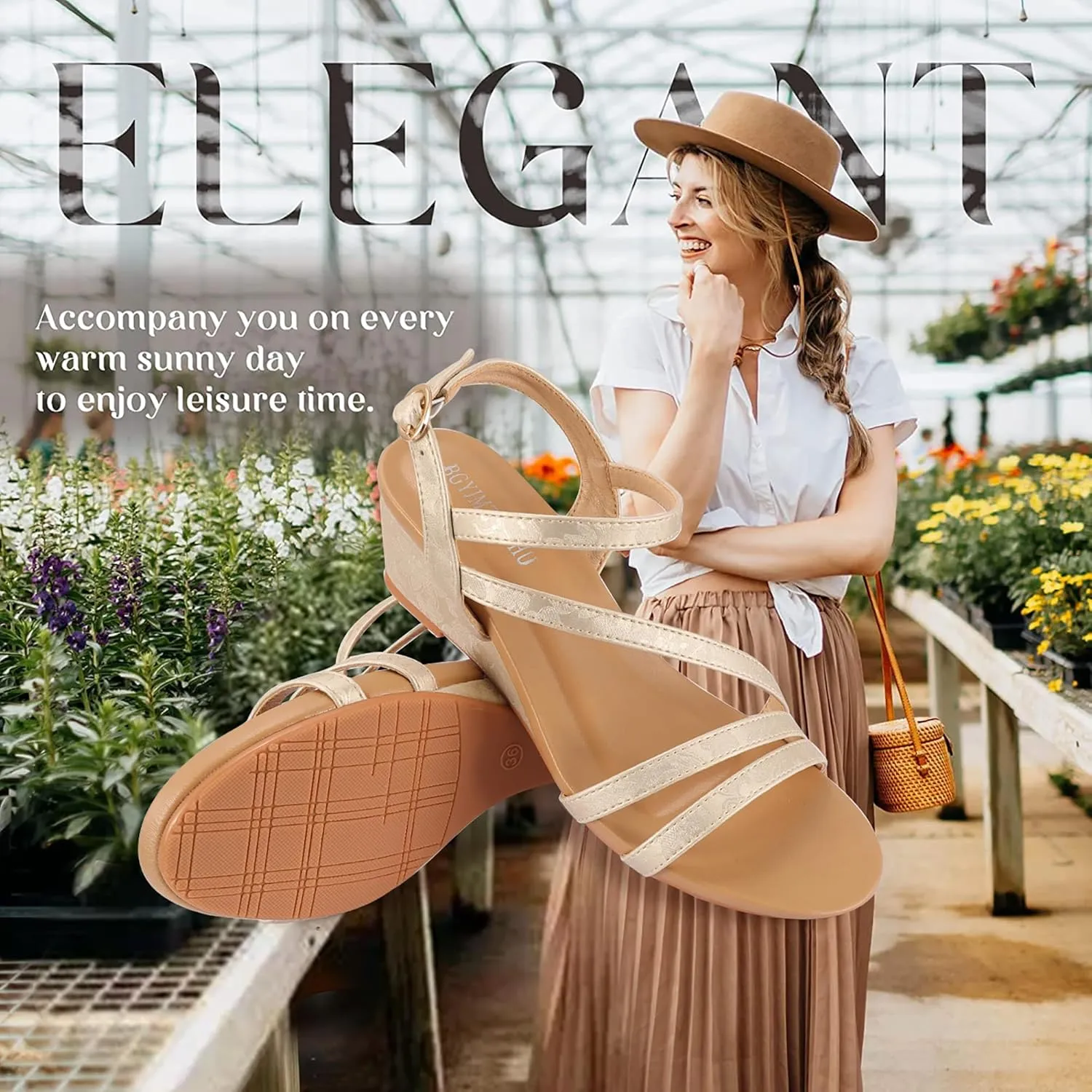 Wedge Sandals for Women Dress Elastic Ankle Strap Rhinestone Sandals Summer Comfortable Shoe