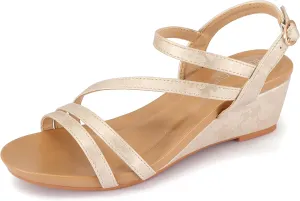 Wedge Sandals for Women Dress Elastic Ankle Strap Rhinestone Sandals Summer Comfortable Shoe