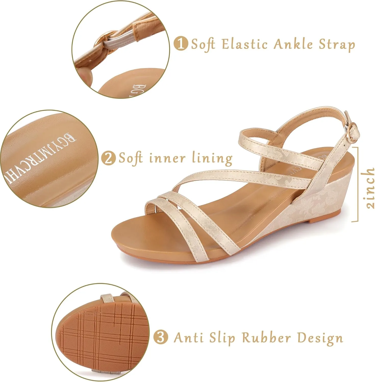 Wedge Sandals for Women Dress Elastic Ankle Strap Rhinestone Sandals Summer Comfortable Shoe