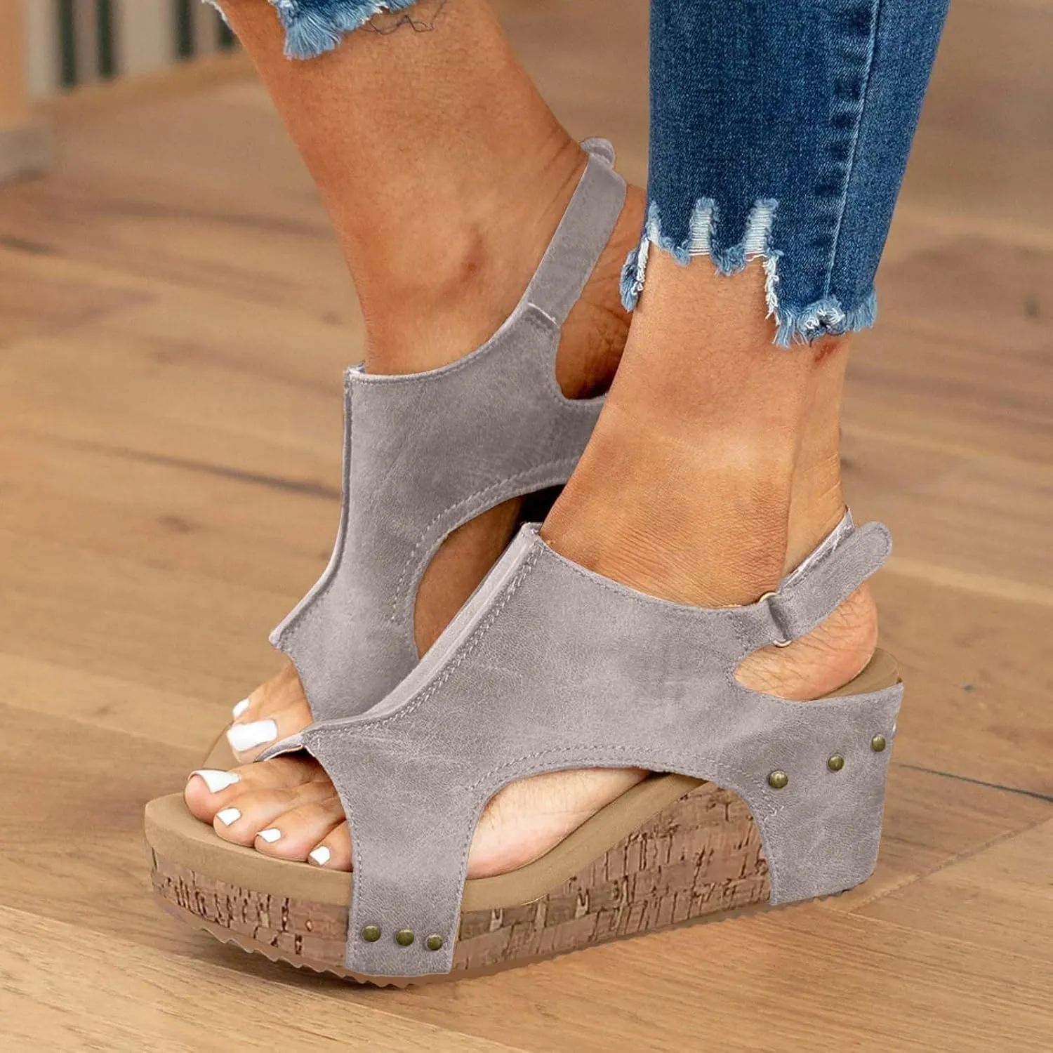 Wedge Sandals for Women Dressy Summer 2025, Women Espadrilles Wedges Ankle Strap Open Toe Sandals Wedge Platform Sandals Ladies Slip on Sandals Casual Low Heels Sandals