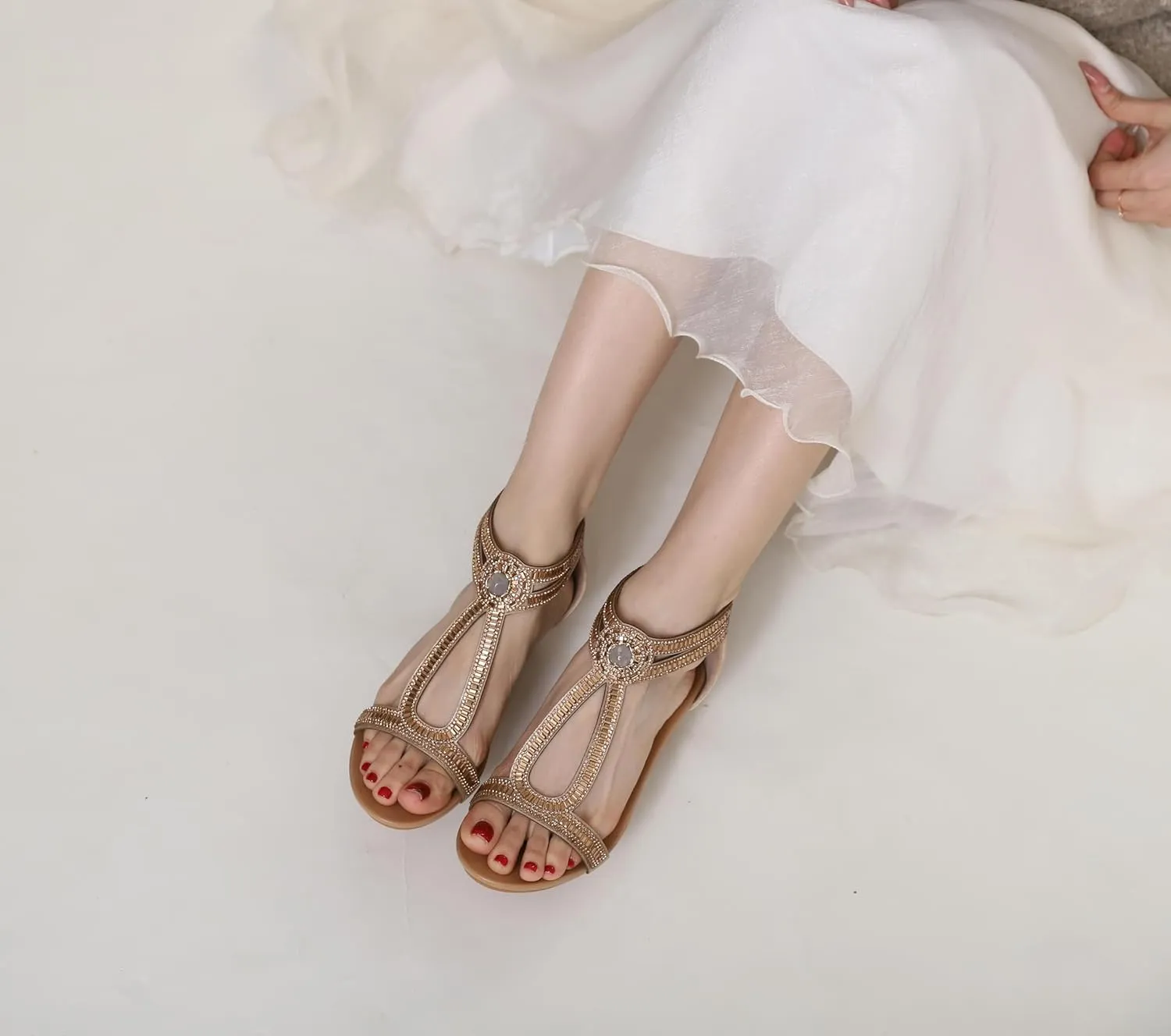 Wedge Sandals for Women Summer Open Toe Fashion Dress Shoes Sparkly Rhinestone Casual Ankle Strap Platform for Walking Beach Vacation Comfortable Dressy Sandals