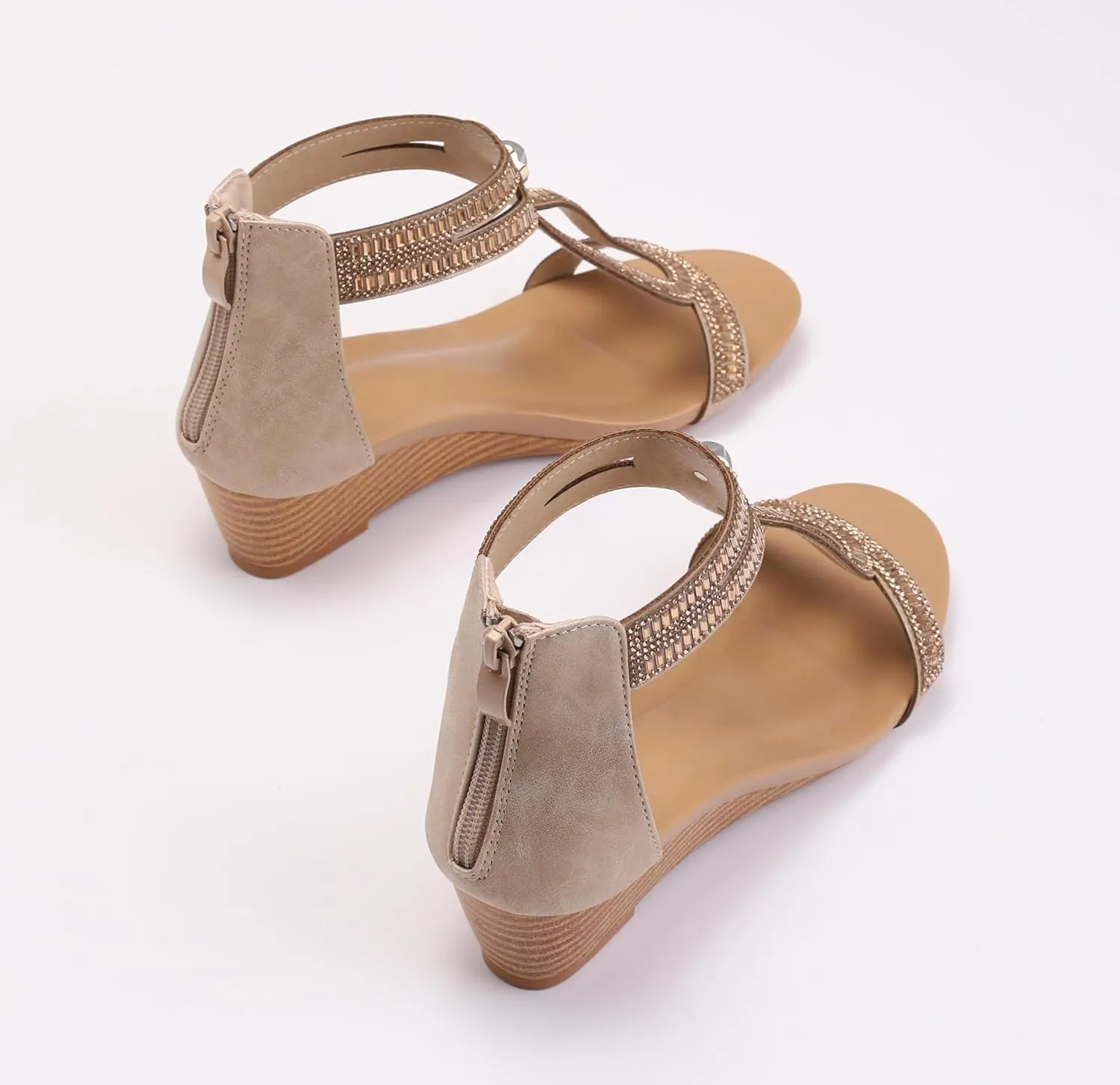Wedge Sandals for Women Summer Open Toe Fashion Dress Shoes Sparkly Rhinestone Casual Ankle Strap Platform for Walking Beach Vacation Comfortable Dressy Sandals
