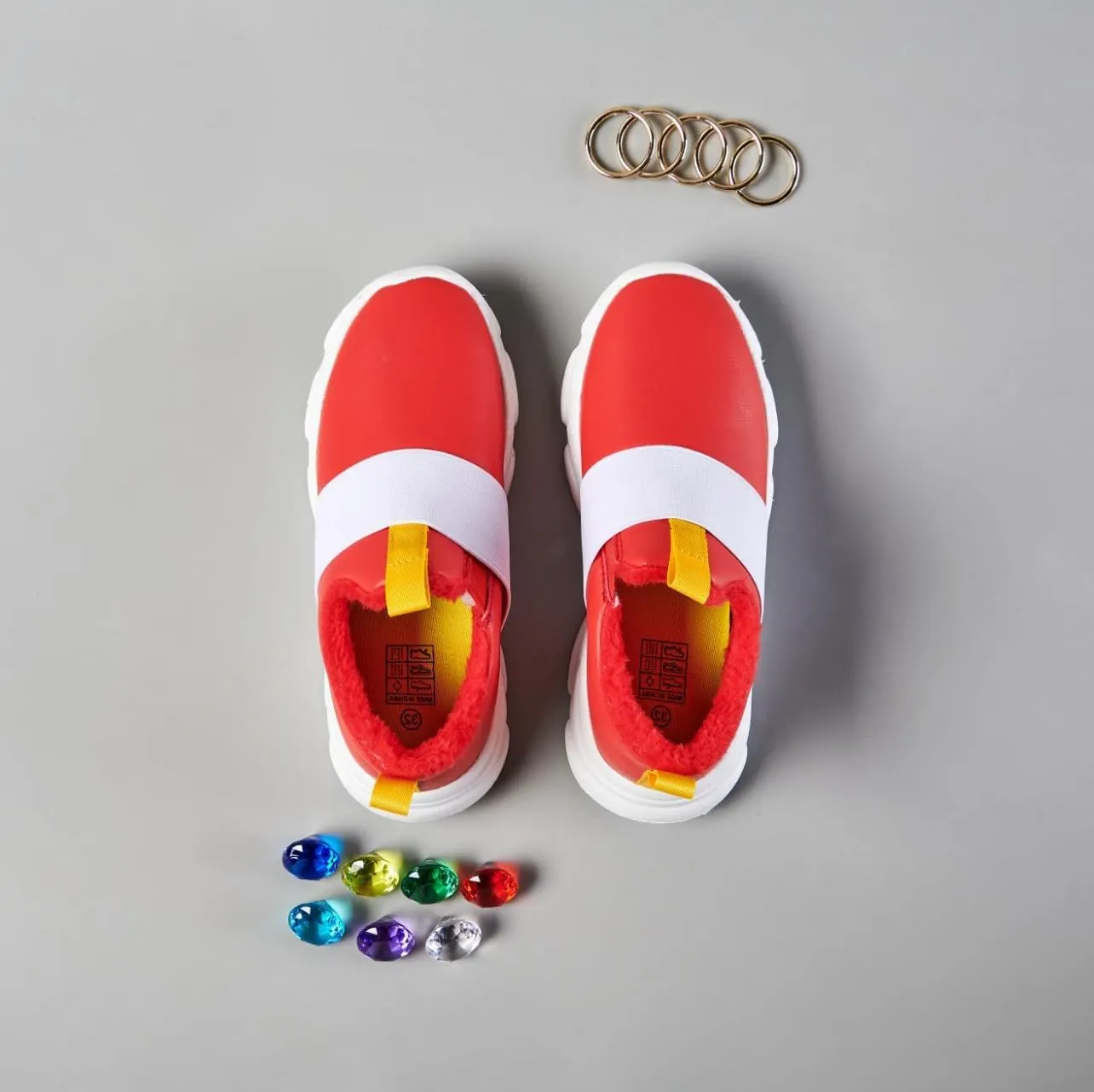 Winter Shoes for Boys Girls Kids Red Color Sneaker with Sonic Birthday Supplies Rings and Gems