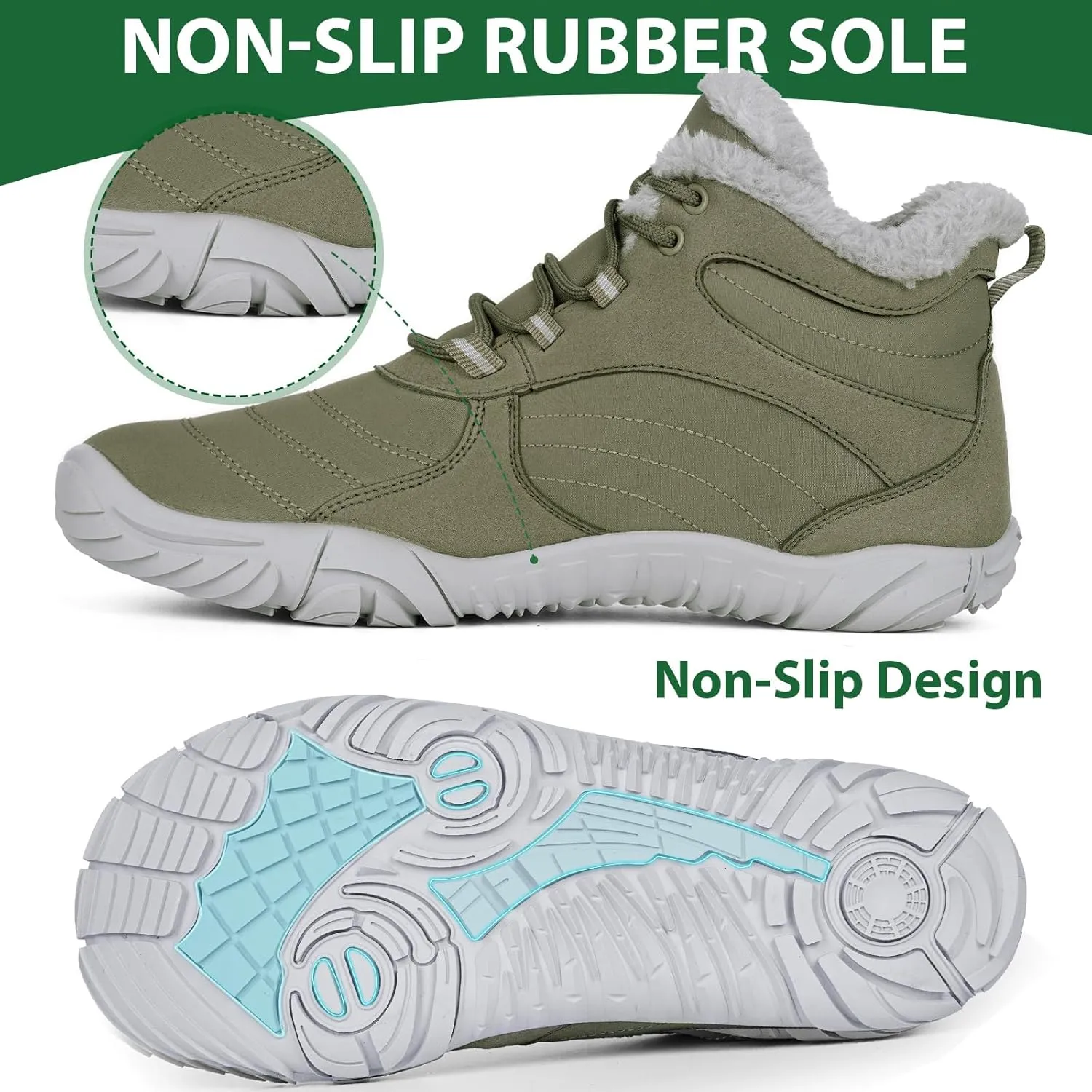 Winter Snow Boots for Women Men Hike Barefoot Shoes Minimalist Winter Snow Boots Zero Drop & Wide Toe Box & Waterproof Fur Lining Snow Booties Warm Hike Shoes