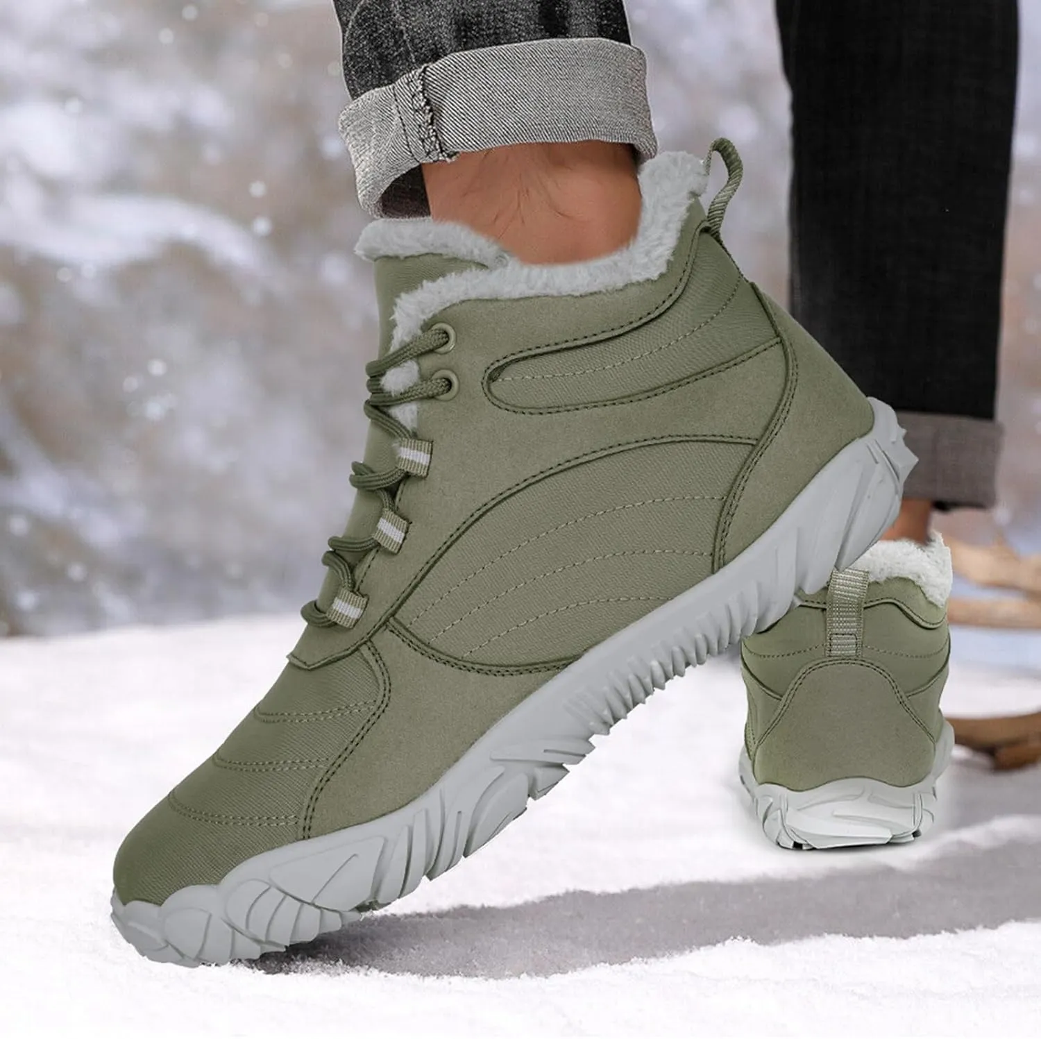 Winter Snow Boots for Women Men Hike Barefoot Shoes Minimalist Winter Snow Boots Zero Drop & Wide Toe Box & Waterproof Fur Lining Snow Booties Warm Hike Shoes