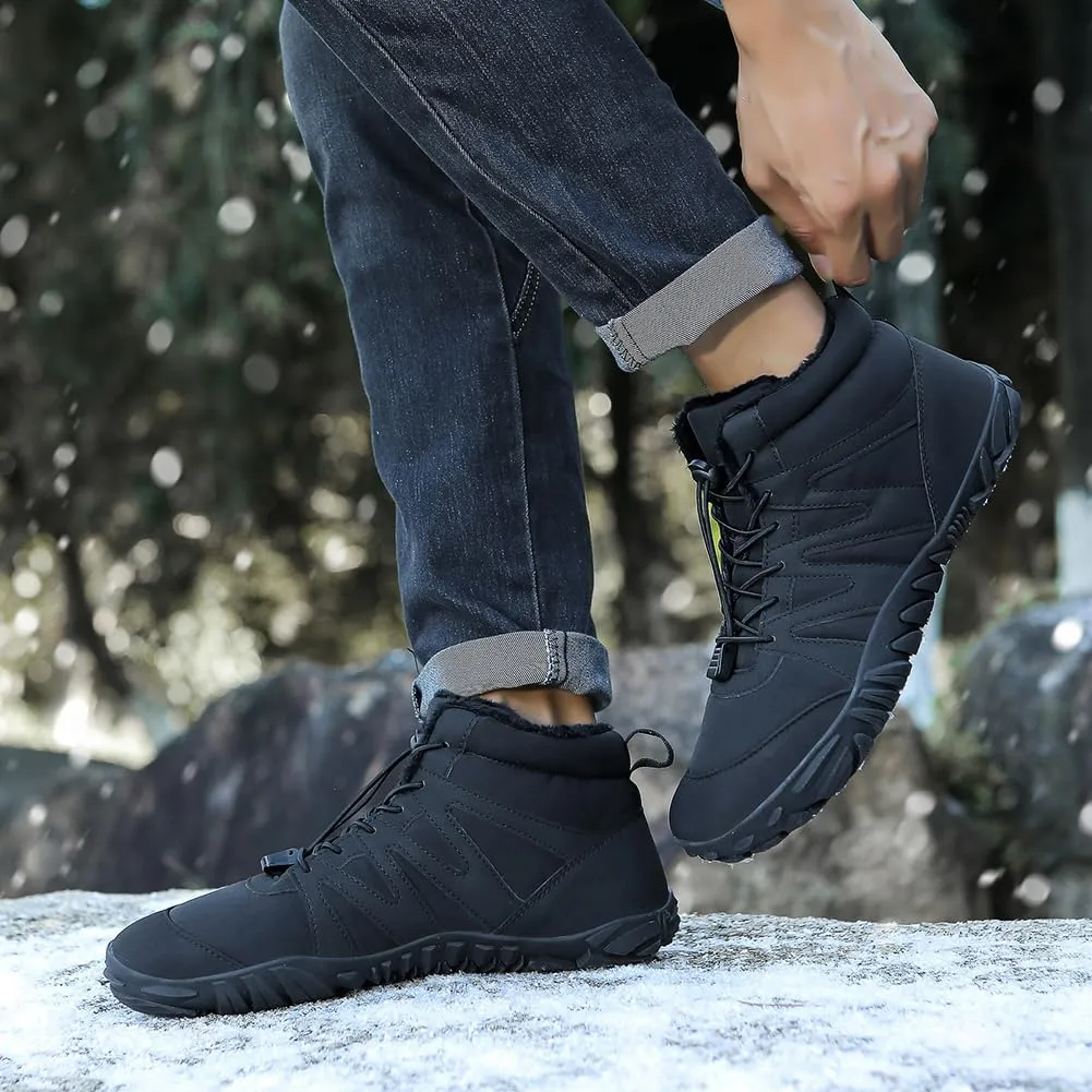 Winter Snow Boots for Women Men Hike Barefoot Shoes Minimalist Winter Snow Boots Zero Drop & Wide Toe Box & Waterproof Fur Lining Snow Booties Warm Hike Shoes