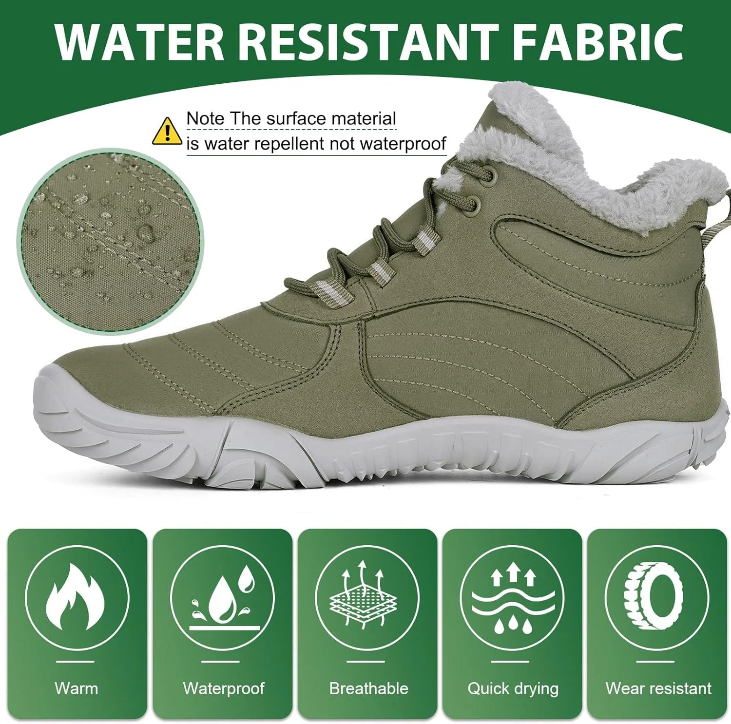 Winter Snow Boots for Women Men Hike Barefoot Shoes Minimalist Winter Snow Boots Zero Drop & Wide Toe Box & Waterproof Fur Lining Snow Booties Warm Hike Shoes
