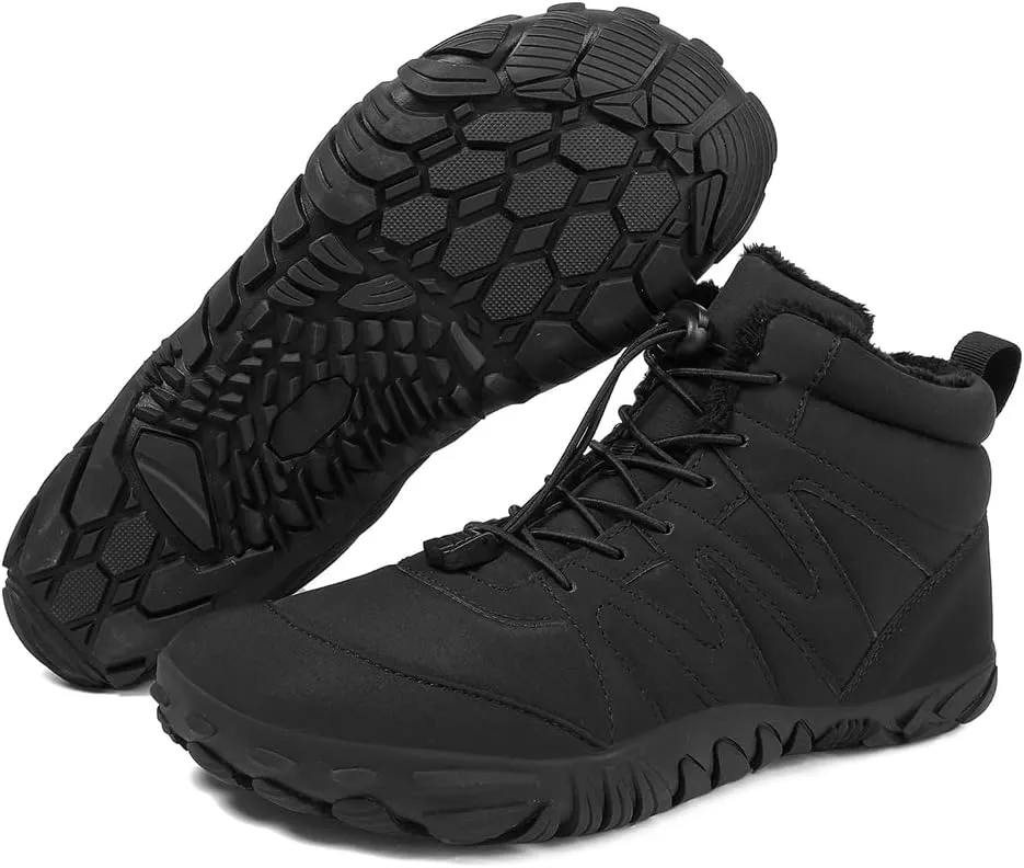 Winter Snow Boots for Women Men Hike Barefoot Shoes Minimalist Winter Snow Boots Zero Drop & Wide Toe Box & Waterproof Fur Lining Snow Booties Warm Hike Shoes