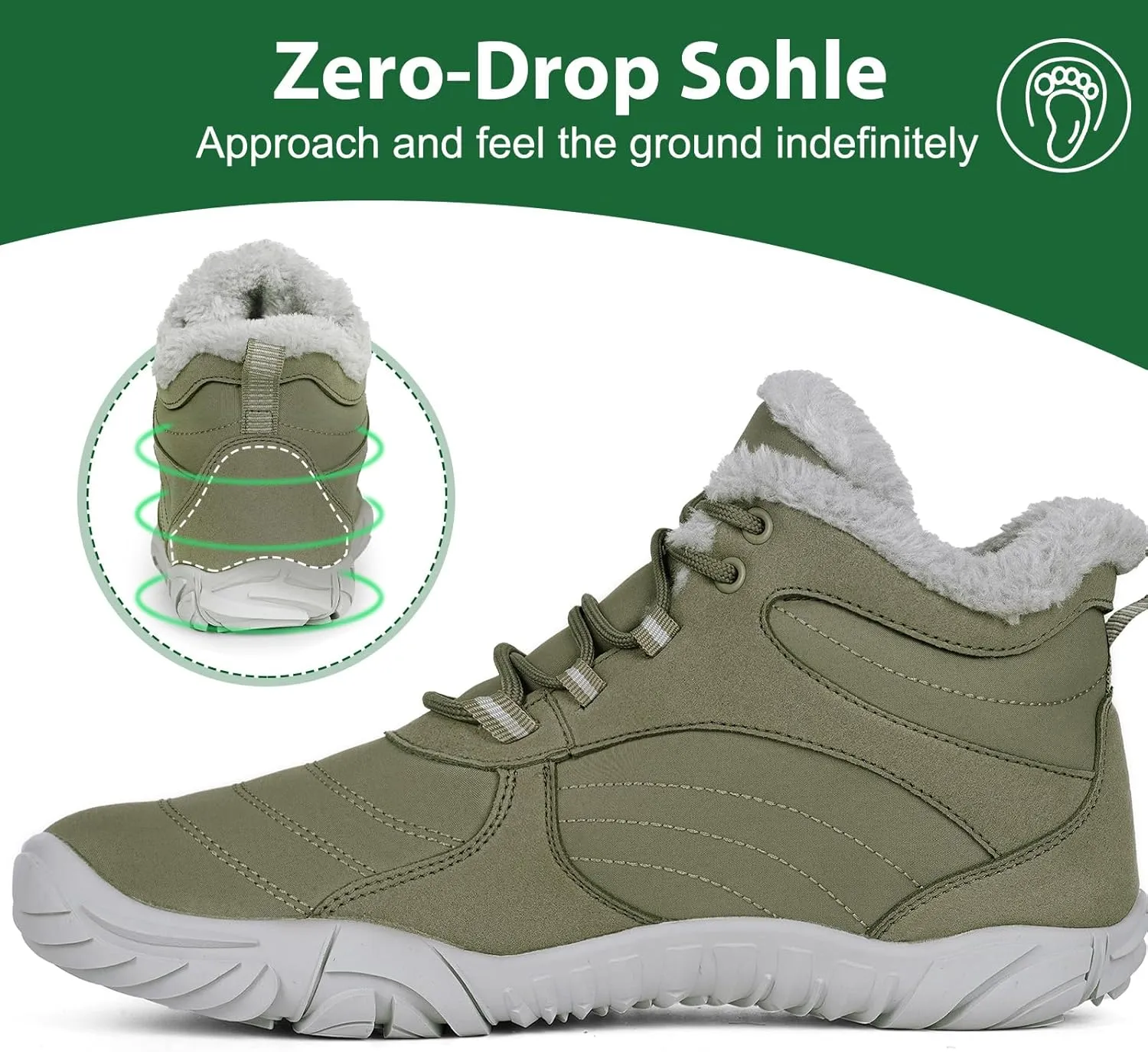 Winter Snow Boots for Women Men Hike Barefoot Shoes Minimalist Winter Snow Boots Zero Drop & Wide Toe Box & Waterproof Fur Lining Snow Booties Warm Hike Shoes