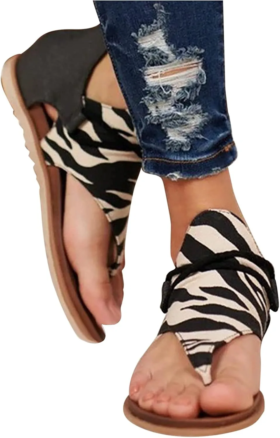 Woman Sandals Flip Flops Falt Flat Sandals for Women Dressy Summer Retro Cover Heel Casual Leopard Gladiator