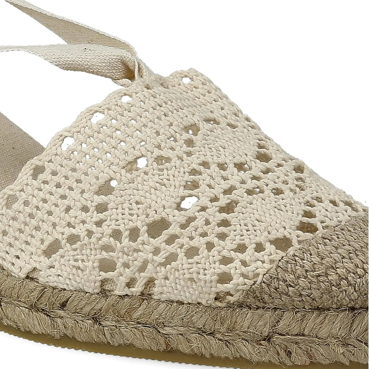 Women Medium Wedge Crochet Sandals. Made in Spain. Espadrilles with Medium Height. Ankle Lace Up. Padded Fabric Insole. Rubber Outsole.