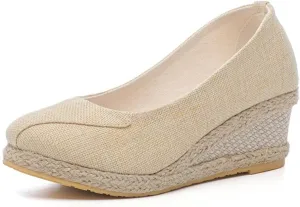 Women Platform Sandals Espadrille Wedge Closed Toe Slip On Solid Color Comfortable Wedge Shoes Spring Summer Casual Pumps Shoes