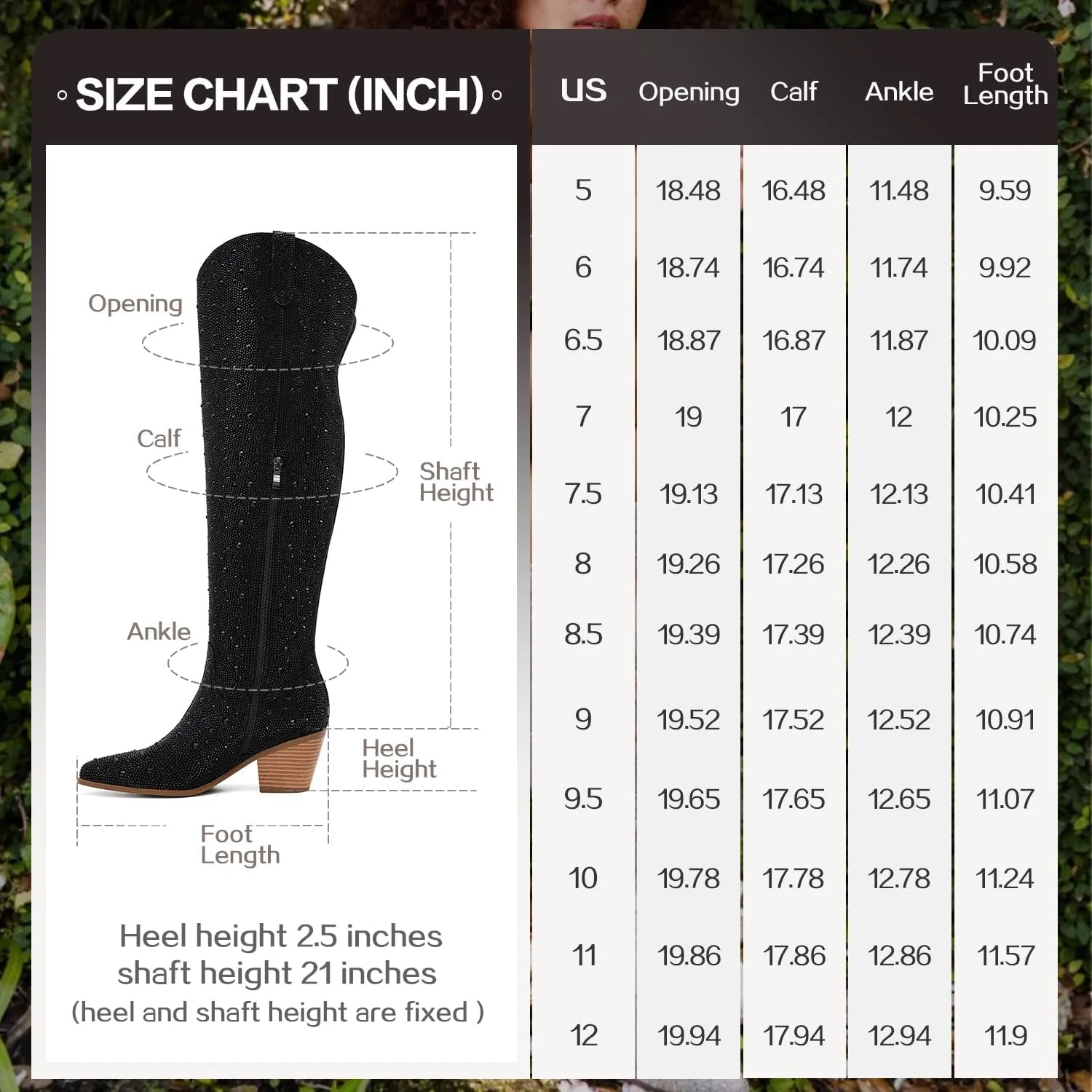 Women Rhinestone Over the Knee Cowboy Boots, Sparkly Bling Cowgirl Boots Western Thigh High Boots Pull-On Side Zippers Chunky Heel Pointed Toe Size5-12 For Fashion&Daily