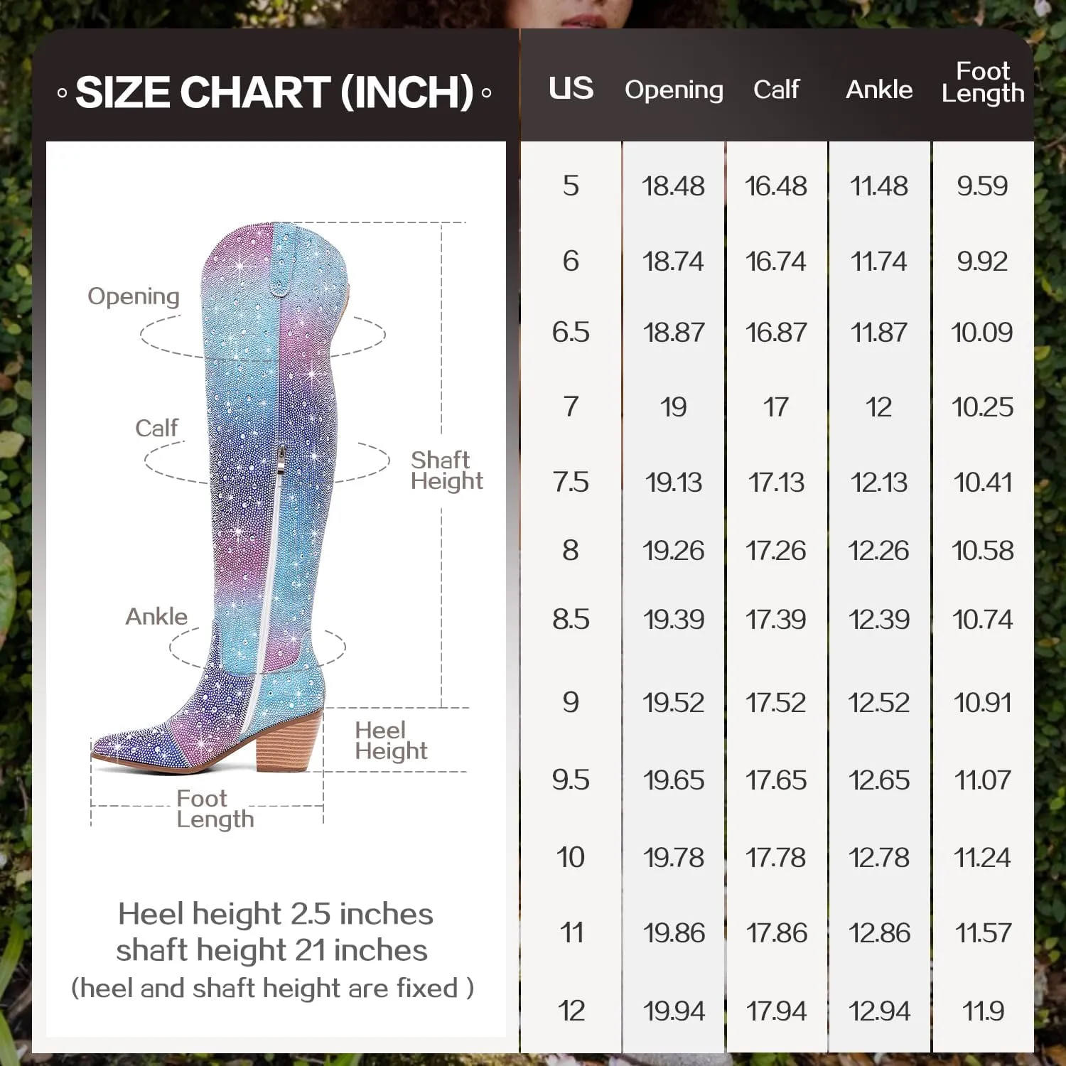 Women Rhinestone Over the Knee Cowboy Boots, Sparkly Bling Cowgirl Boots Western Thigh High Boots Pull-On Side Zippers Chunky Heel Pointed Toe Size5-12 For Fashion&Daily