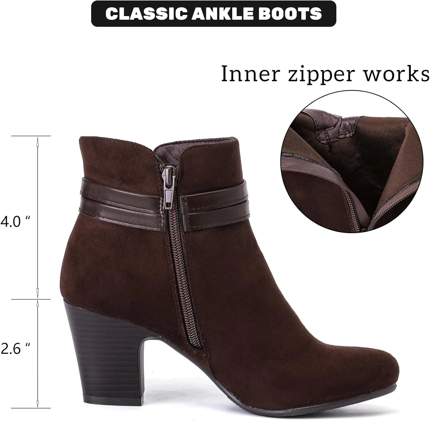 Women's Ankle Boots Casual Fashion Ladies Booties Comfortable Low Mid Chunky Heel Round Closed Toe for Winter Fall Women.
