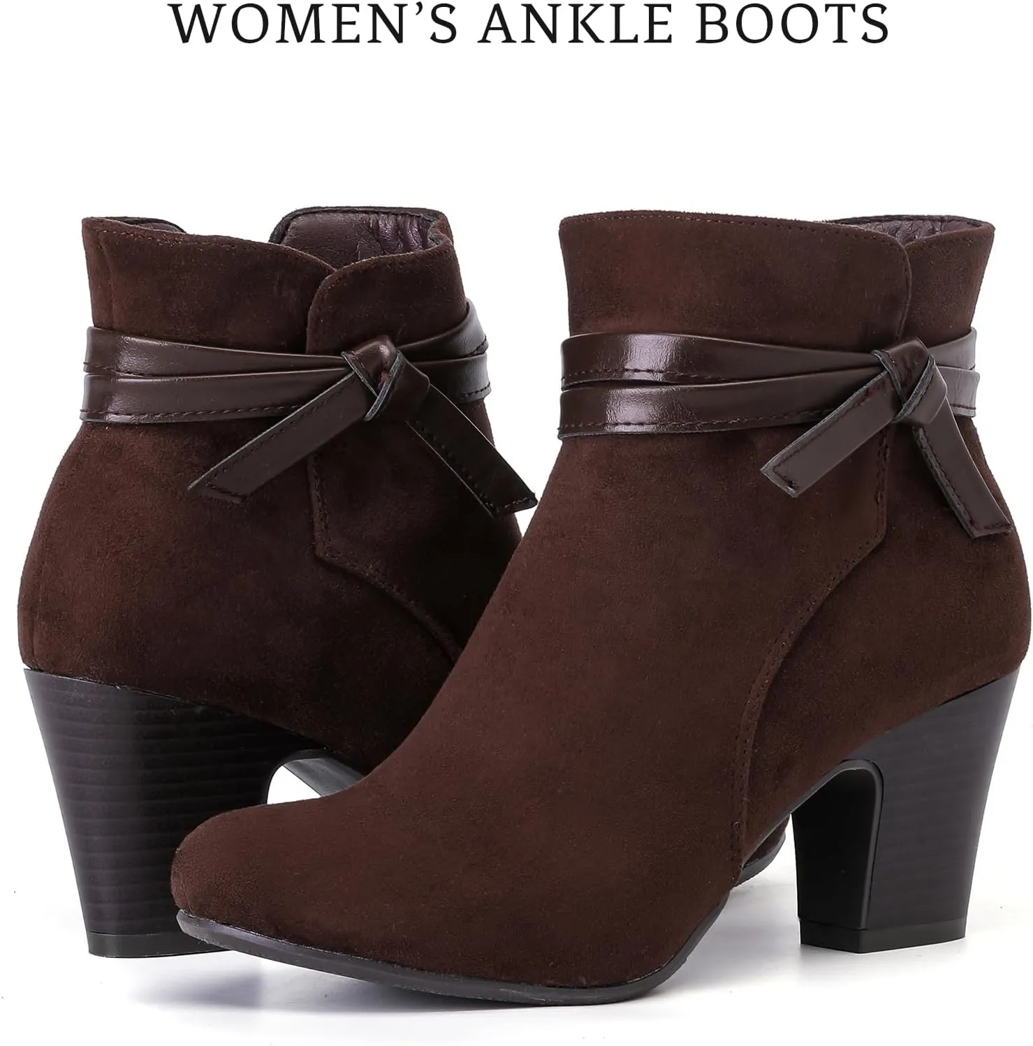 Women's Ankle Boots Casual Fashion Ladies Booties Comfortable Low Mid Chunky Heel Round Closed Toe for Winter Fall Women.