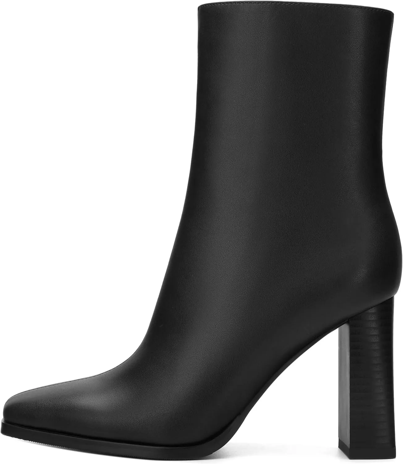 Womens Ankle Boots, Square Toe High Heel Short Boots for Women, Fashion Chunky Heel Mid Calf Boots with Side Zipper 3.5 In