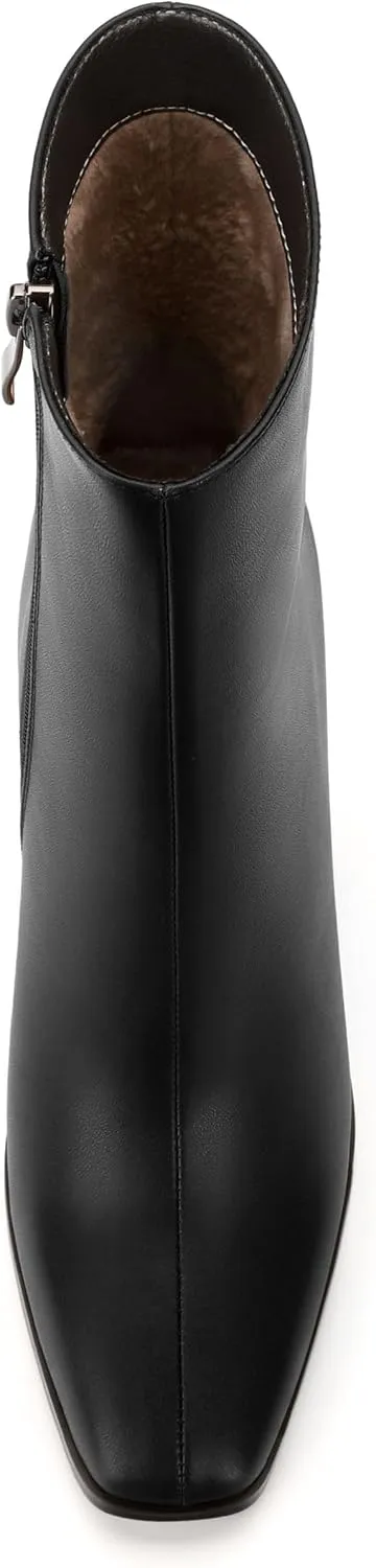 Womens Ankle Boots, Square Toe High Heel Short Boots for Women, Fashion Chunky Heel Mid Calf Boots with Side Zipper 3.5 In