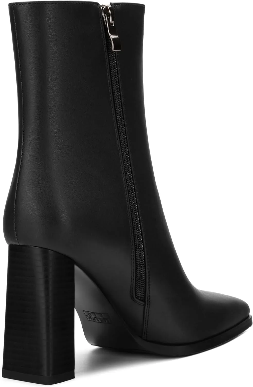 Womens Ankle Boots, Square Toe High Heel Short Boots for Women, Fashion Chunky Heel Mid Calf Boots with Side Zipper 3.5 In