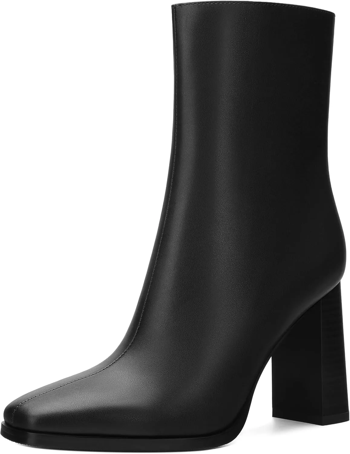 Womens Ankle Boots, Square Toe High Heel Short Boots for Women, Fashion Chunky Heel Mid Calf Boots with Side Zipper 3.5 In