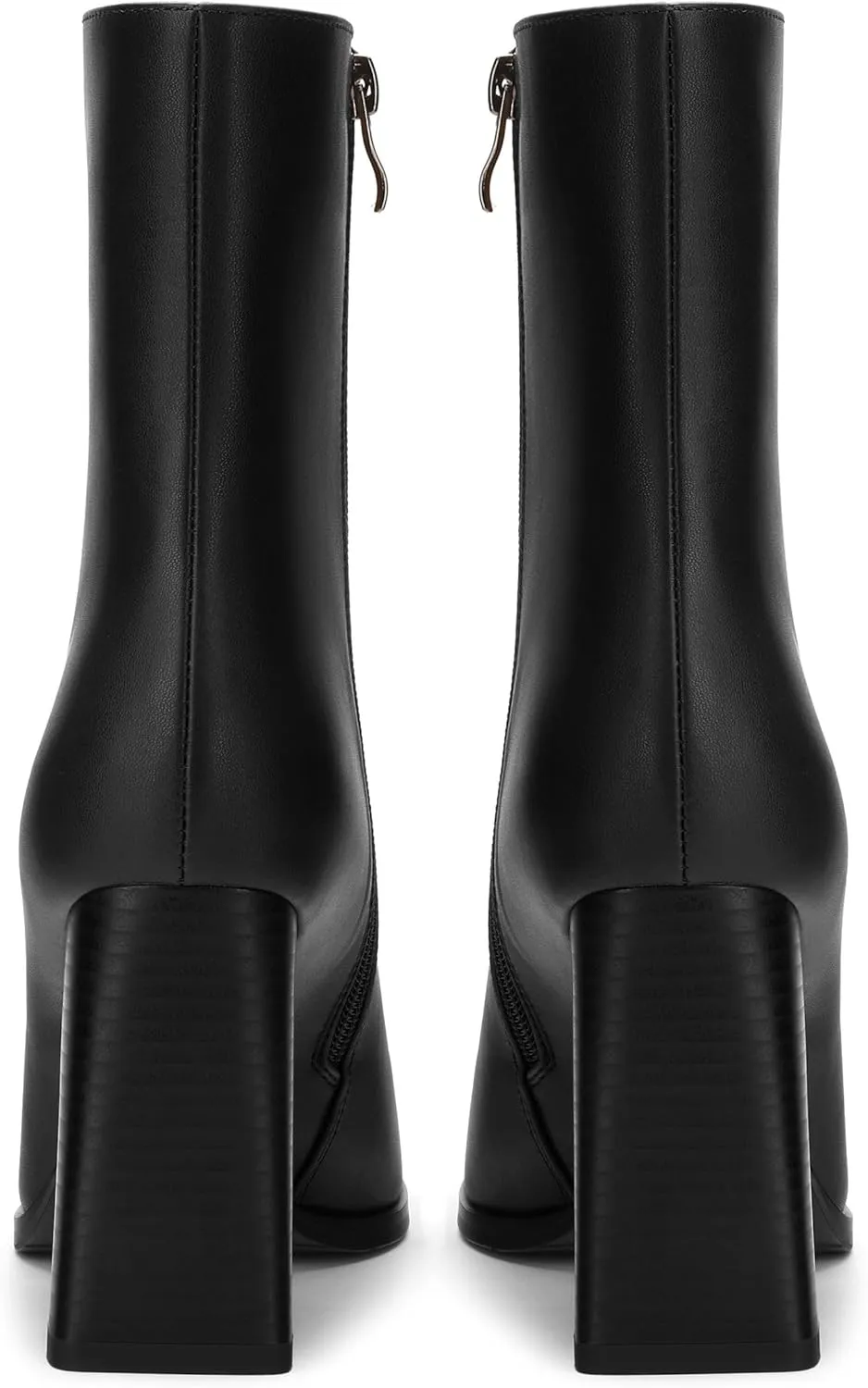 Womens Ankle Boots, Square Toe High Heel Short Boots for Women, Fashion Chunky Heel Mid Calf Boots with Side Zipper 3.5 In