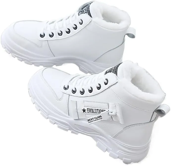 Women's Casual High Top Shoes, Winter Plush Lined Warm Shoes, Thick Soled Lace-up Sports Shoes