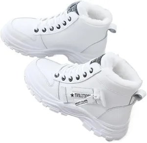 Women's Casual High Top Shoes, Winter Plush Lined Warm Shoes, Thick Soled Lace-up Sports Shoes