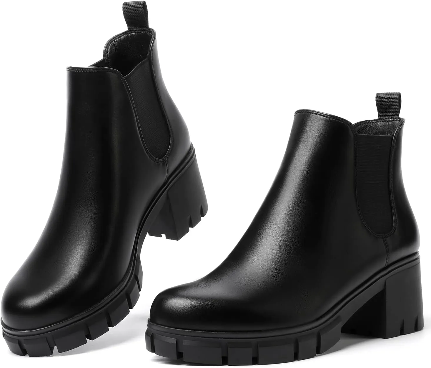 Women's Chelsea Boots Lug Sole Chunky Heel Slip on Ankle Booties