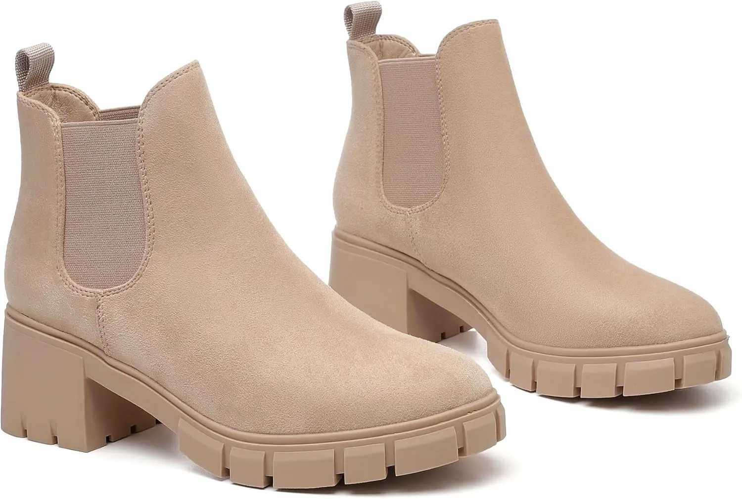 Women's Chelsea Boots Lug Sole Chunky Heel Slip on Ankle Booties