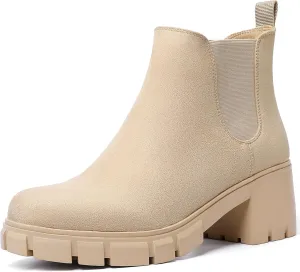 Women's Chelsea Boots Lug Sole Chunky Heel Slip on Ankle Booties
