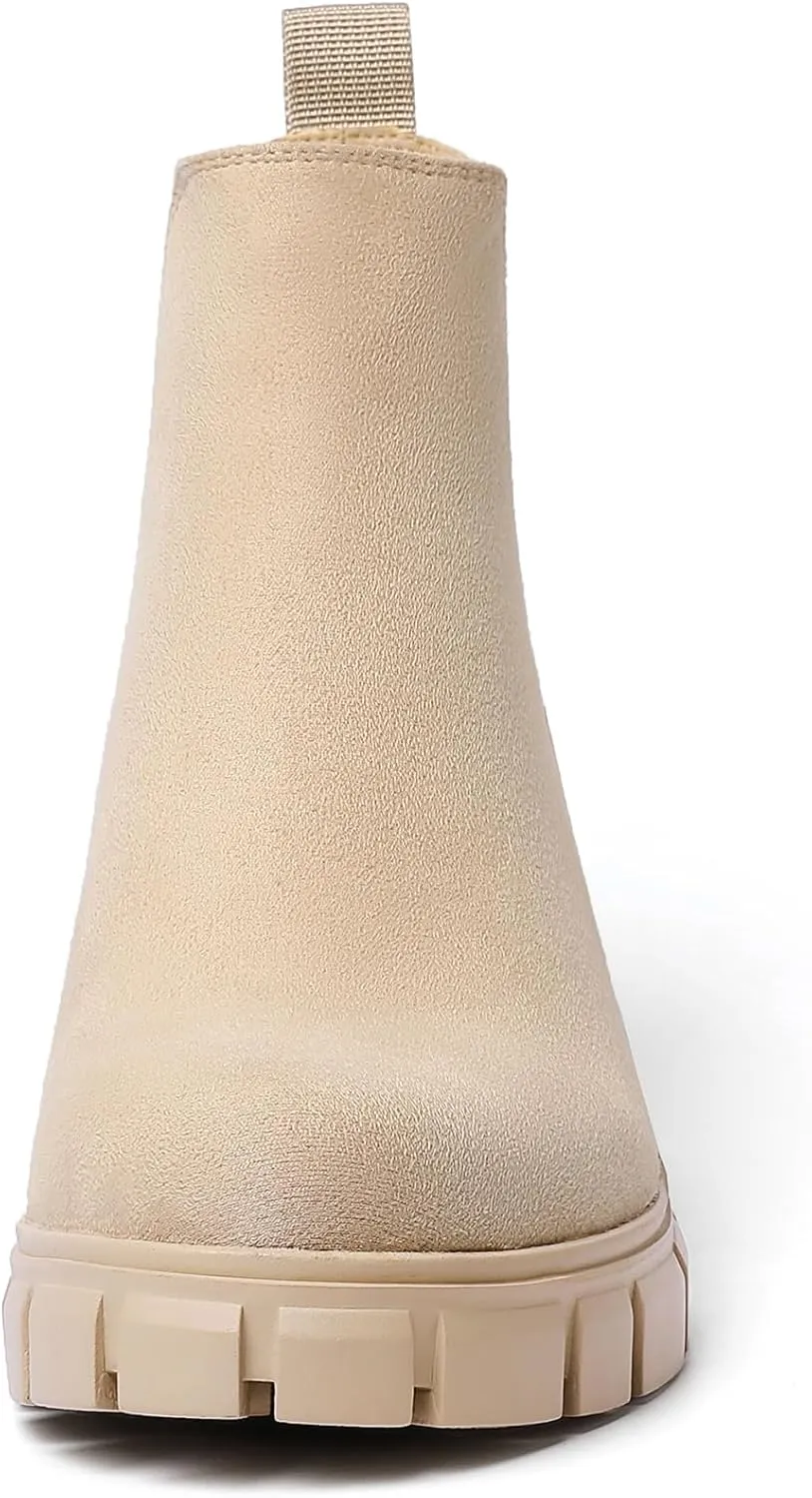 Women's Chelsea Boots Lug Sole Chunky Heel Slip on Ankle Booties