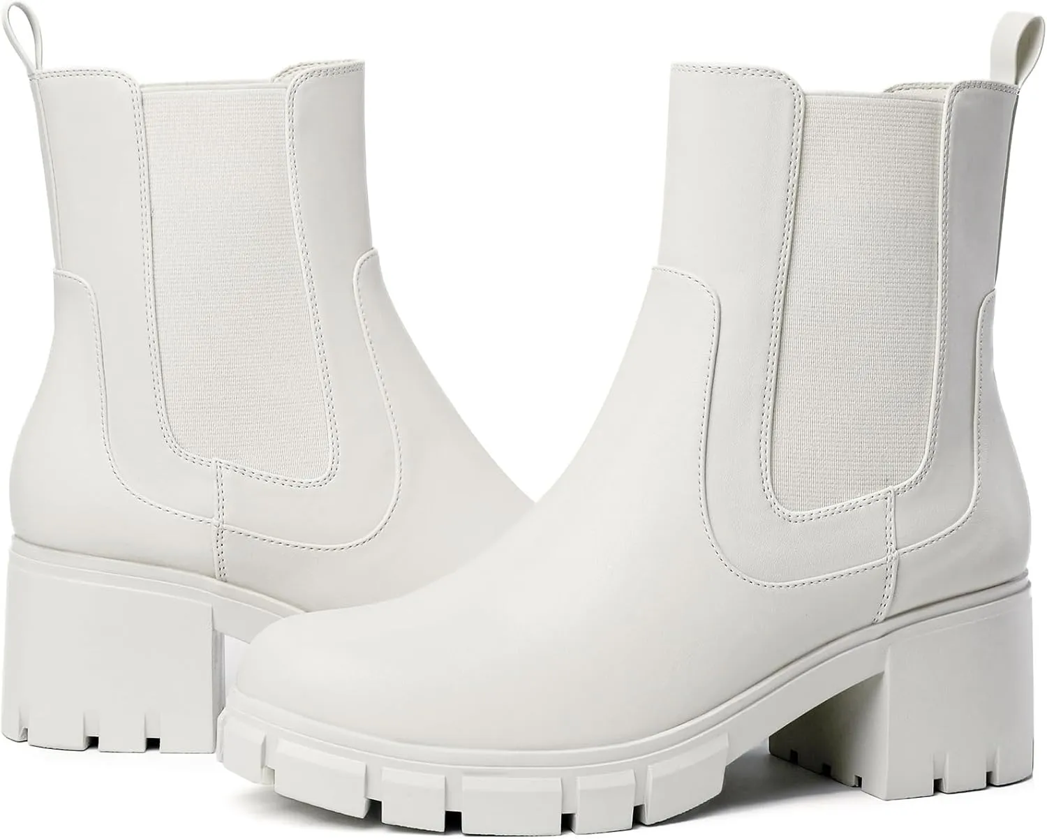 Women's Chelsea Boots Lug Sole Chunky Heel Slip on Ankle Booties