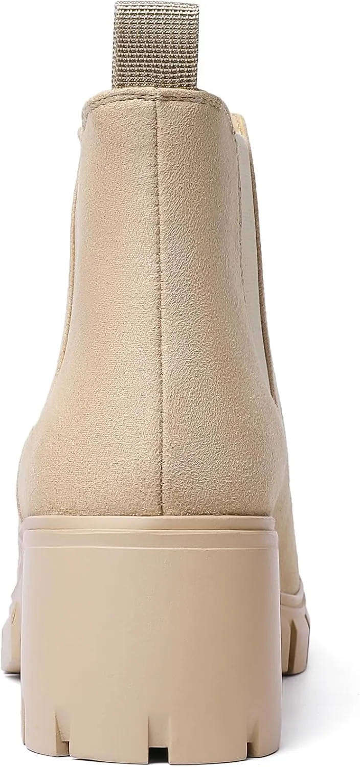 Women's Chelsea Boots Lug Sole Chunky Heel Slip on Ankle Booties