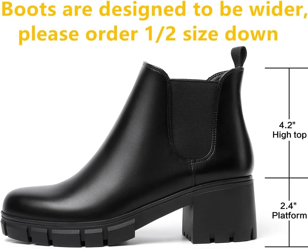 Women's Chelsea Boots Lug Sole Chunky Heel Slip on Ankle Booties