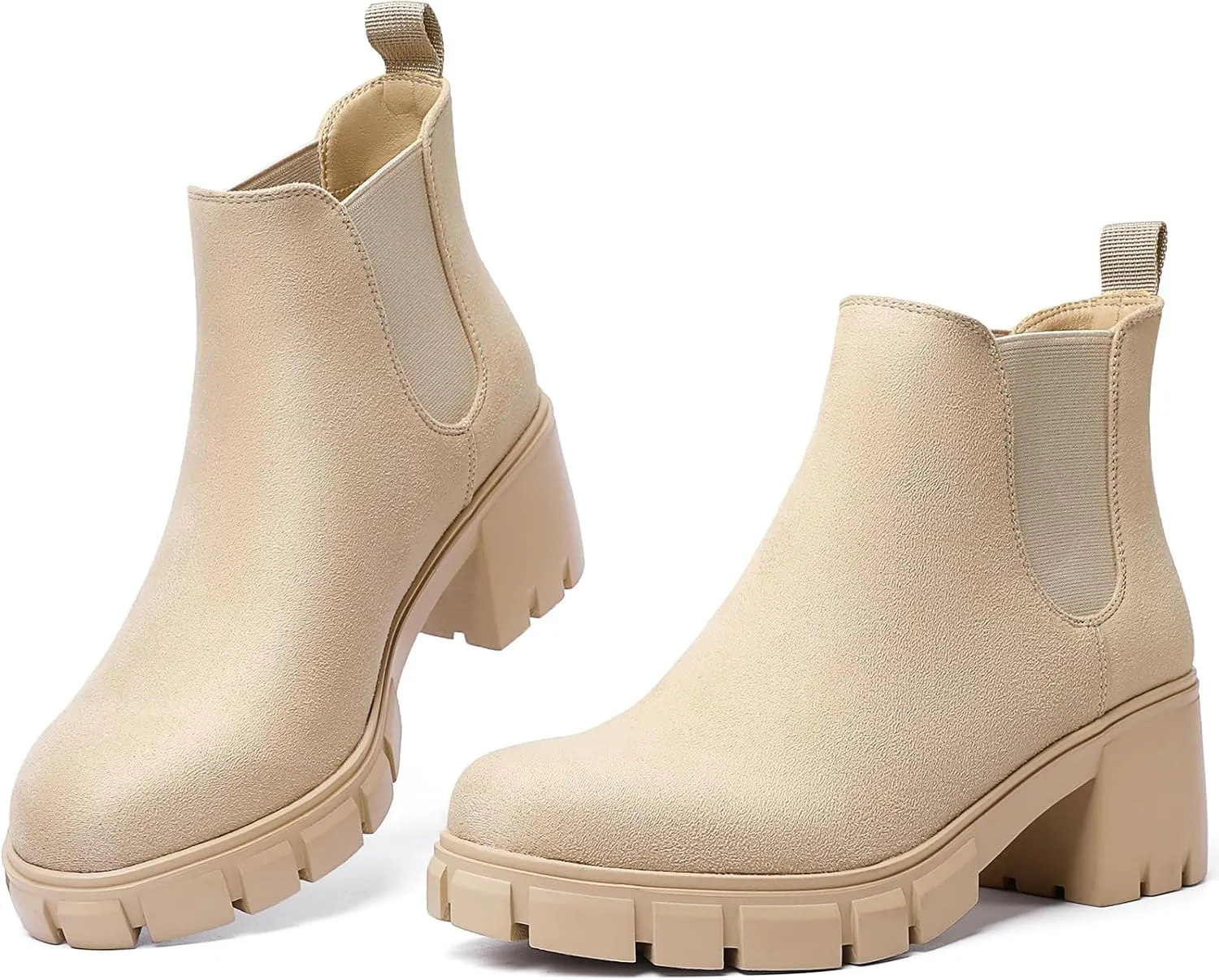 Women's Chelsea Boots Lug Sole Chunky Heel Slip on Ankle Booties