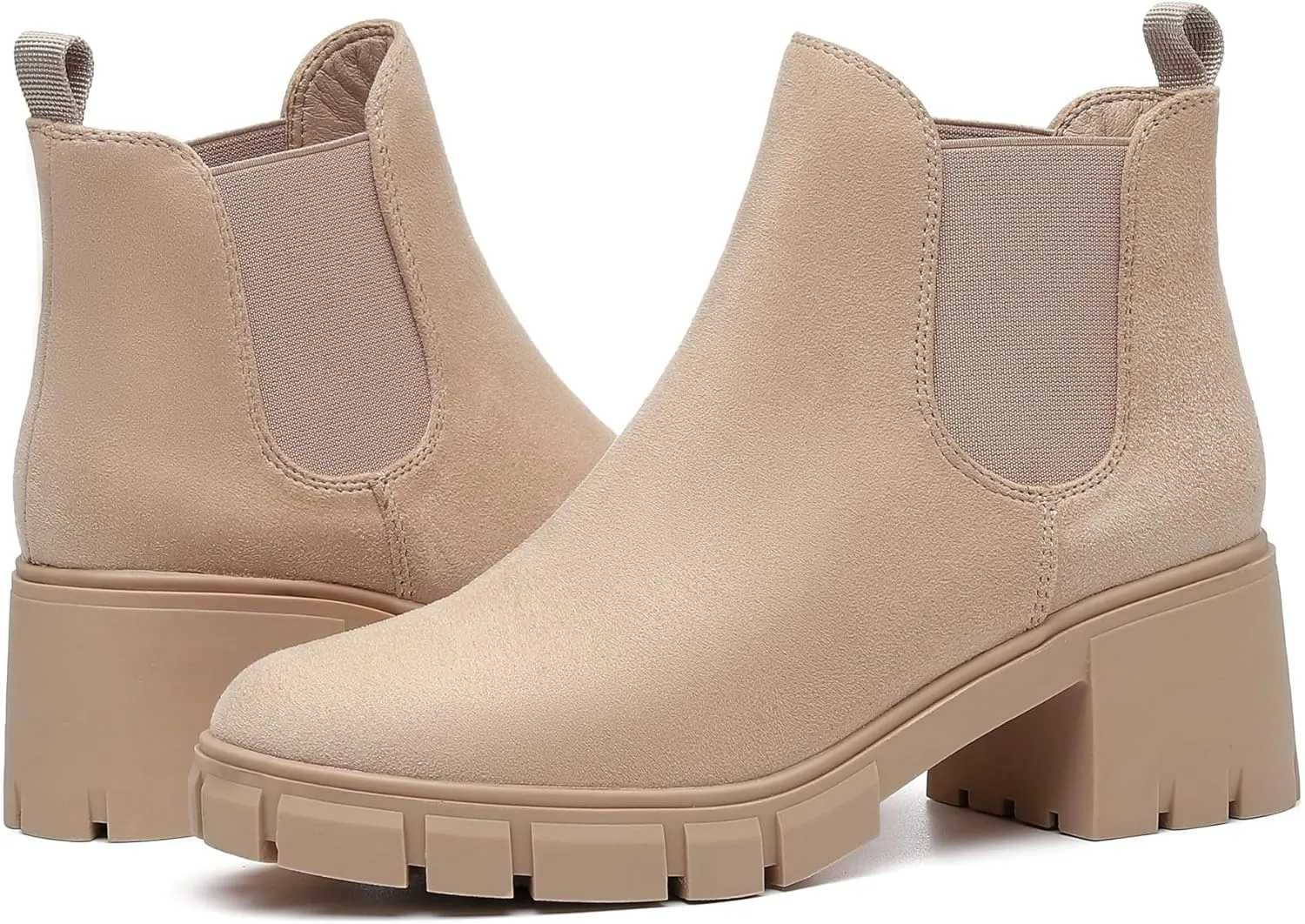 Women's Chelsea Boots Lug Sole Chunky Heel Slip on Ankle Booties