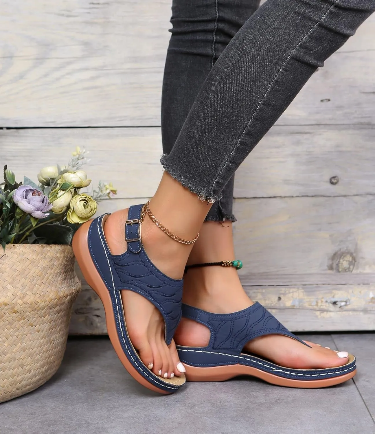 Women's Comfy Orthotic Sandals, Sandals for Women, Wide Gladiator Orthopedic Women with Arch Support, Roman Low Wedges Flip Flops Anti-Slip Beach Travel Vacation Casual Daily Summer Dressy