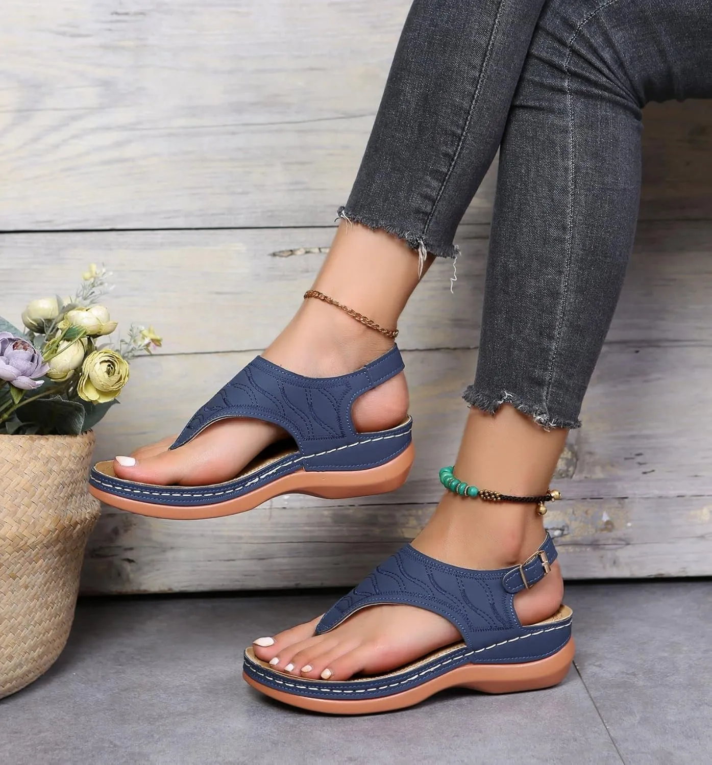 Women's Comfy Orthotic Sandals, Sandals for Women, Wide Gladiator Orthopedic Women with Arch Support, Roman Low Wedges Flip Flops Anti-Slip Beach Travel Vacation Casual Daily Summer Dressy