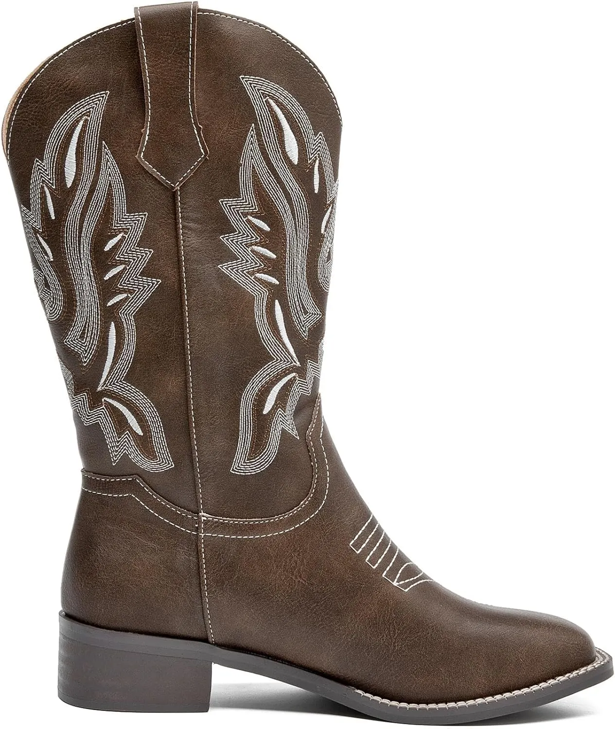 Womens Cowboy Boots Mid Calf Cowgirl Boots with Classic Embroidered Chunky Heel Western Boots