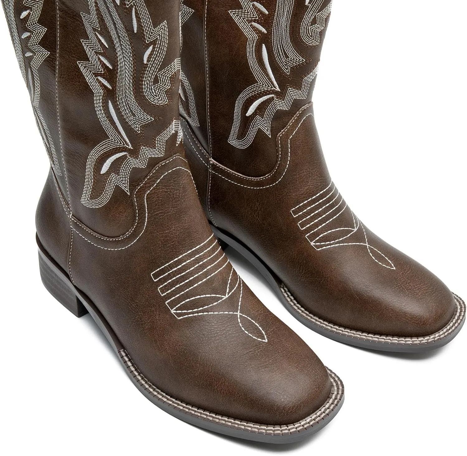 Womens Cowboy Boots Mid Calf Cowgirl Boots with Classic Embroidered Chunky Heel Western Boots