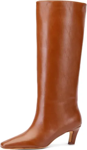 Women's Crocodile Knee Boots Square Toe Kitten Heel Slip On Wide Leg Boots Summer Breathable Suitable For Party Date Work