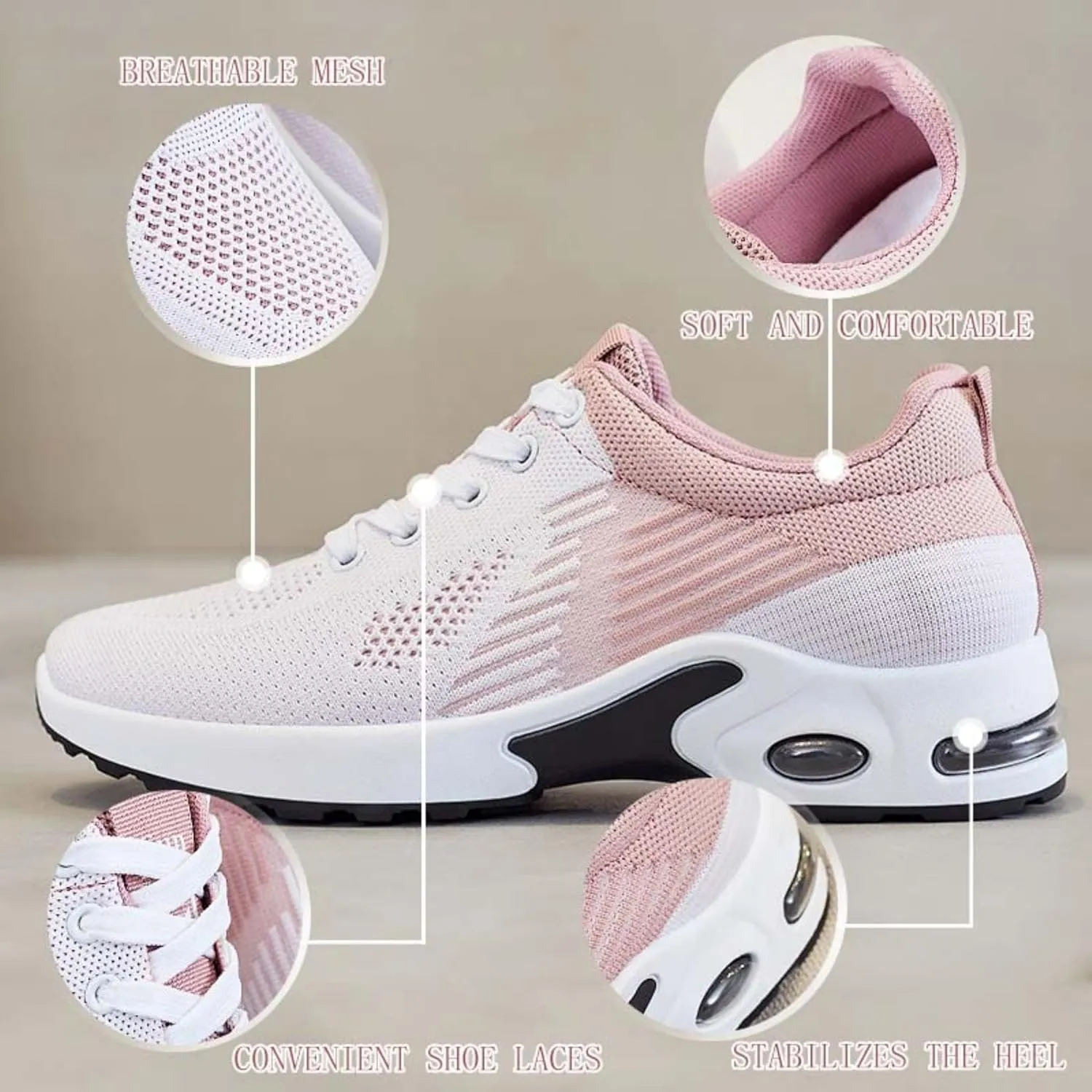 Women's Cushion Sneakers-Breathable, Non-Slip Walking Shoes with Shock-Absorbing Comfort,Lightweight Shock for Outdoor