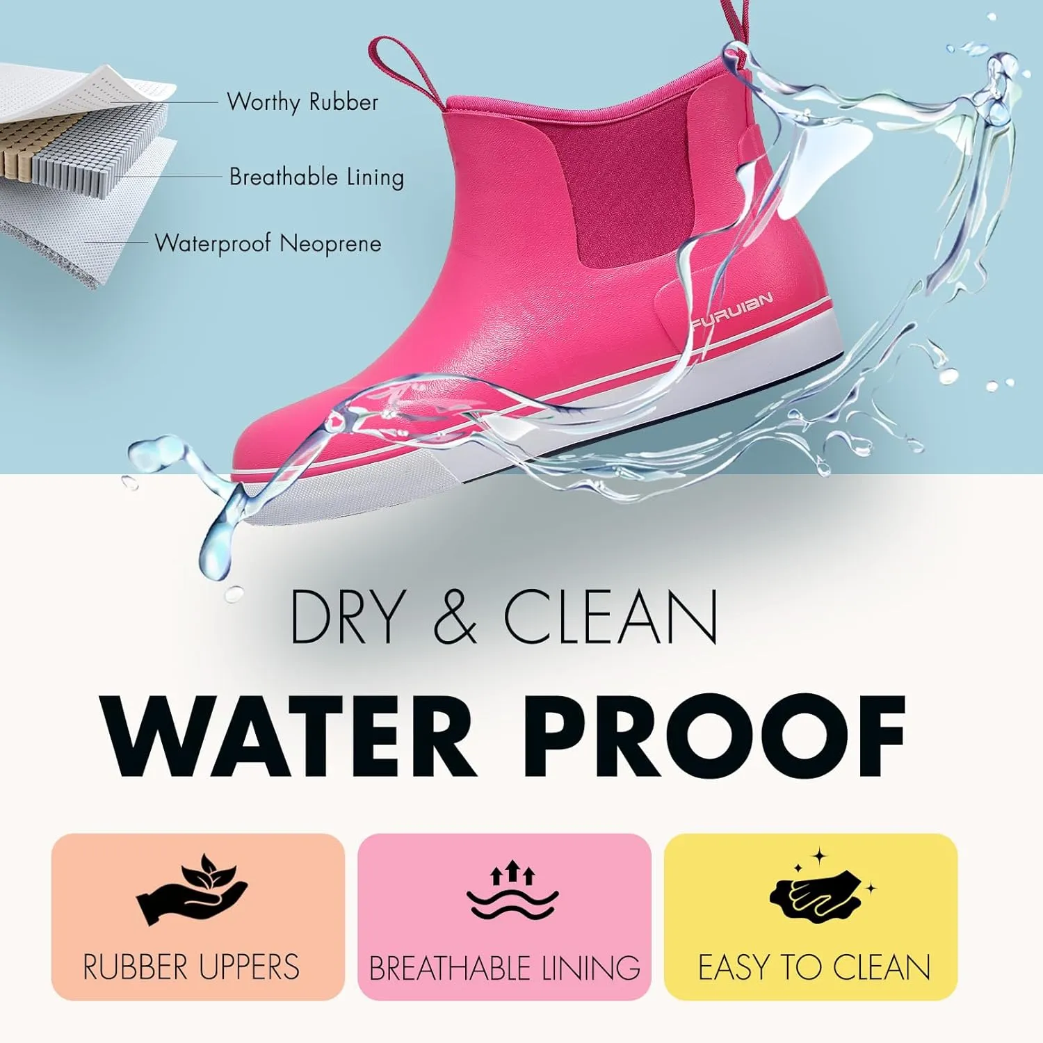 Women's Deck Boots Ankle Rain Boots Fishing Boots Rubber Waterproof Slip-Resistant Outdoor Work Shoes