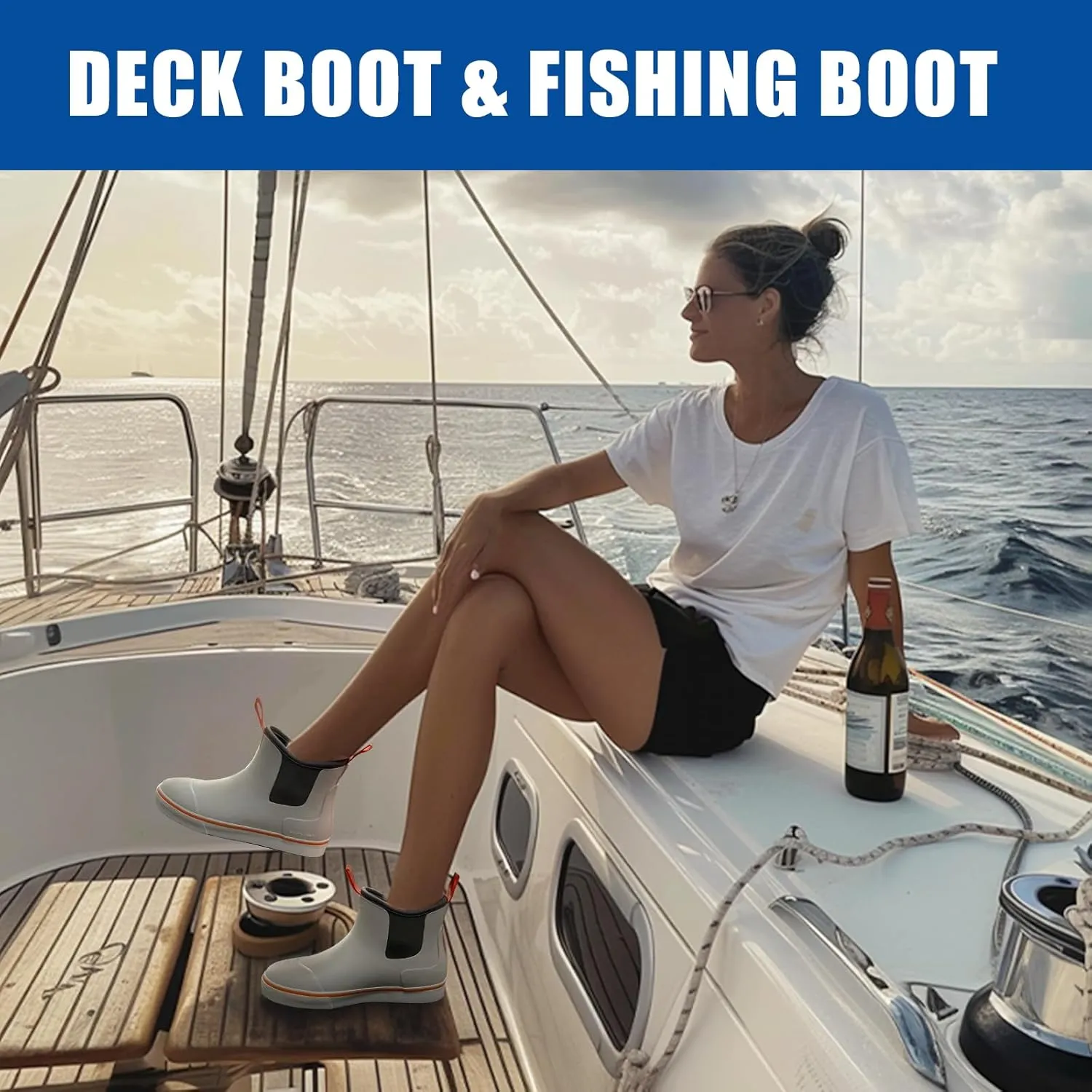 Women's Deck Boots Ankle Rain Boots Fishing Boots Rubber Waterproof Slip-Resistant Outdoor Work Shoes