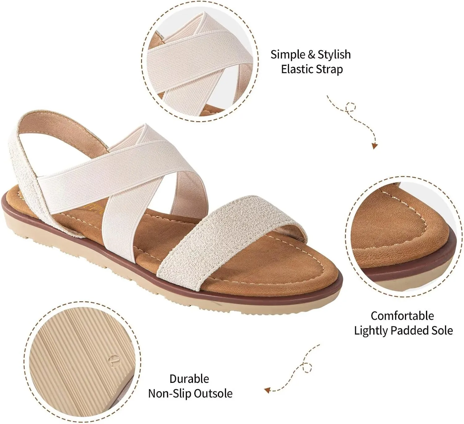 Women's Elastic Flat Sandals - Comfort Open Toe Elastic ankle strap Slip on Casual Walking Summer Shoes
