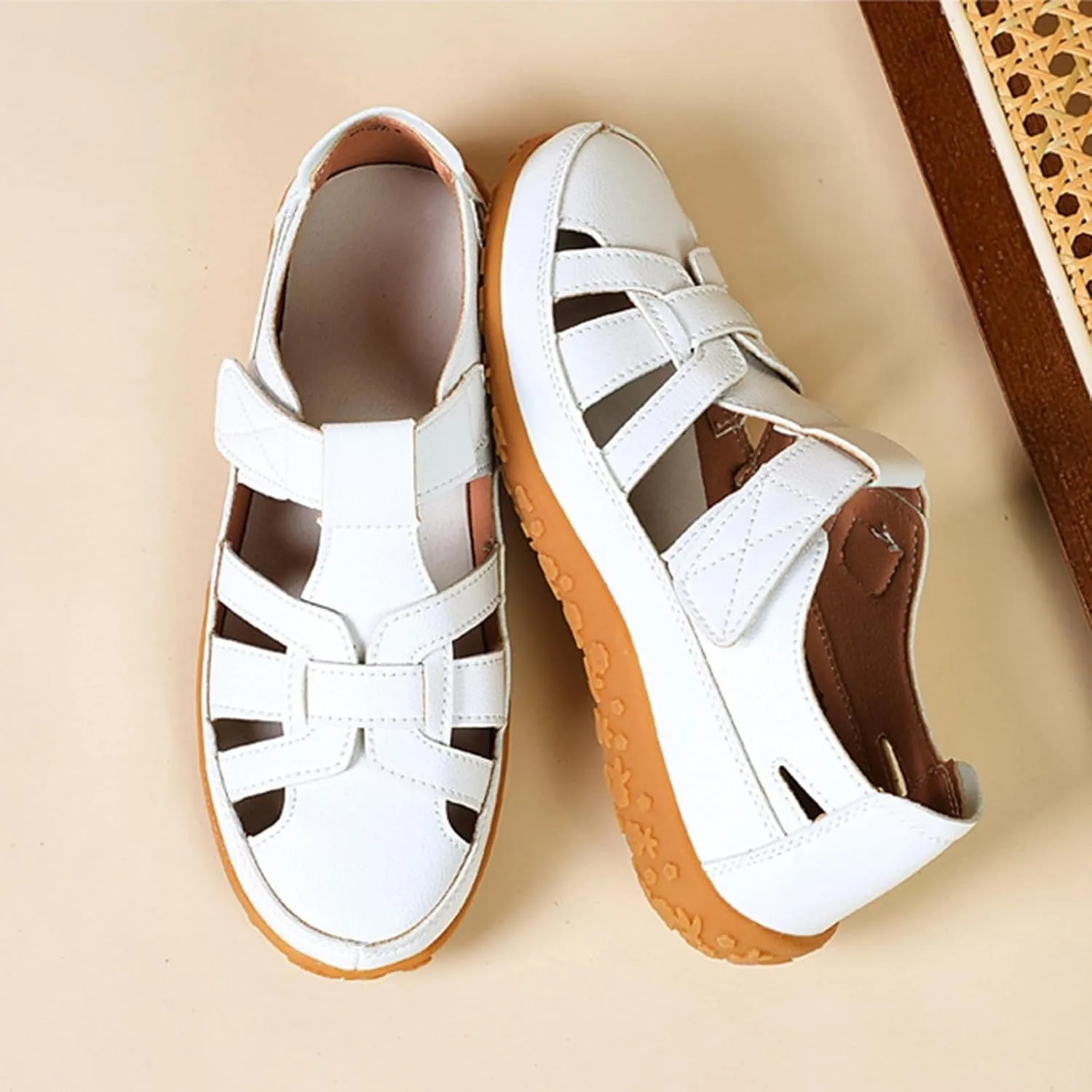 Women's Genuine Leather Soft Bottom Fisherman Sandals Comfort Lightweight Non Slip Summer Cutout Roman Sandals for Outdoor Beach Daily